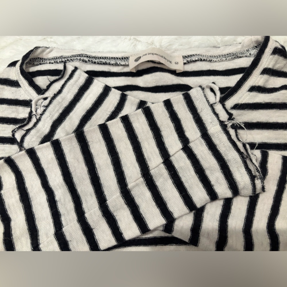 The Impeccable Pig Black and White Striped Long Sleeve Tee-size medium